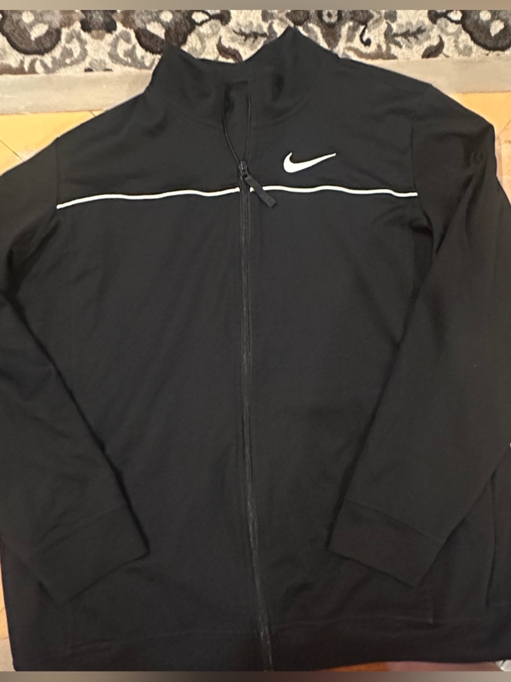 Nike Black Track Jacket with White Swoosh and Piping